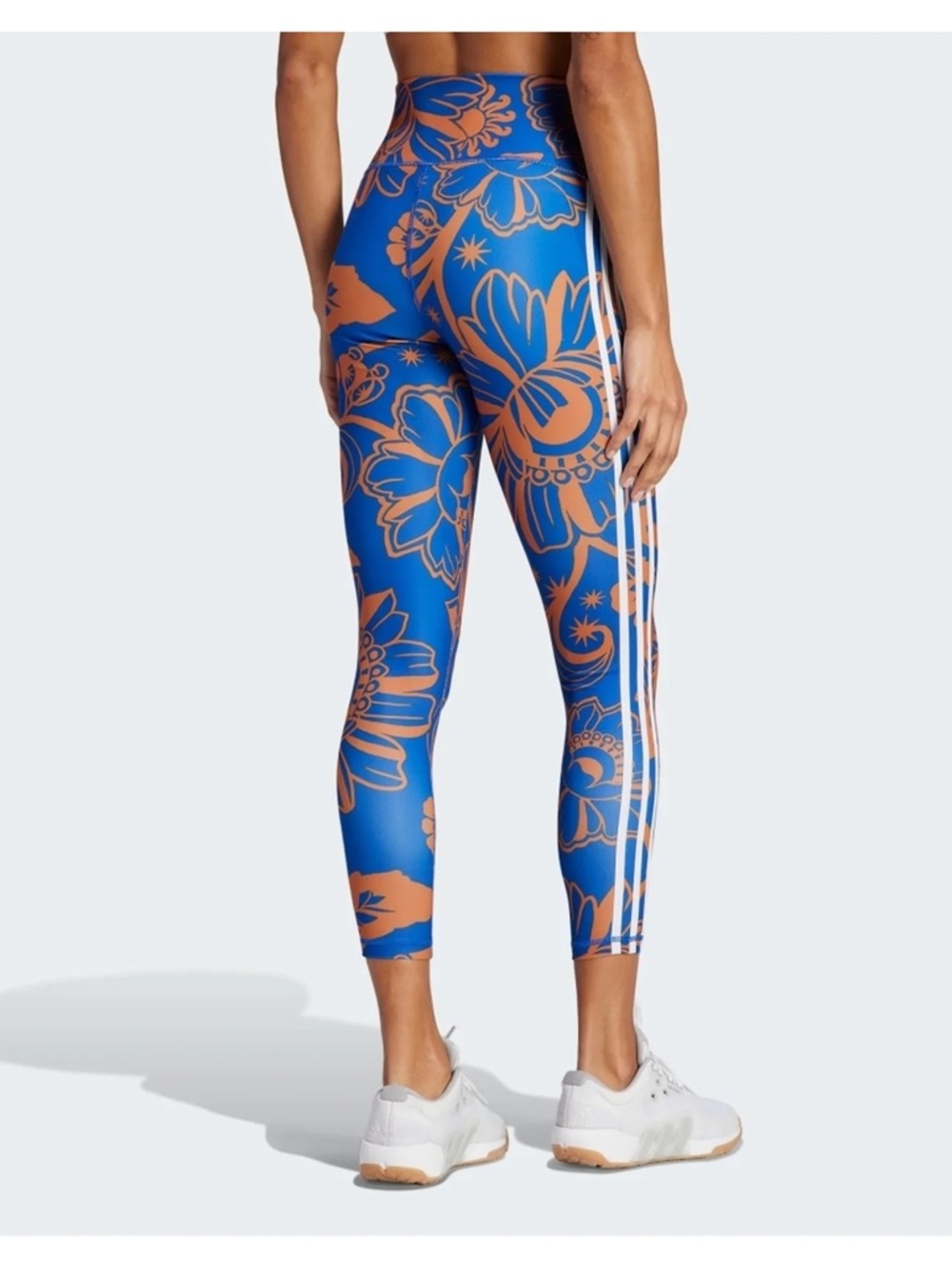 adidas leggings x FARM Rio Blue floral leggings with 3-stripes 7/8